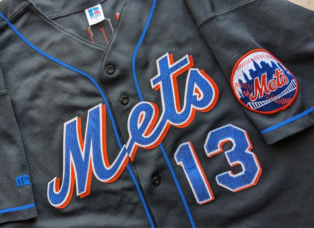 Edgardo ALFONZO #13 New York Mets 90s Russell DIAMOND jersey 52 black MLB vtg